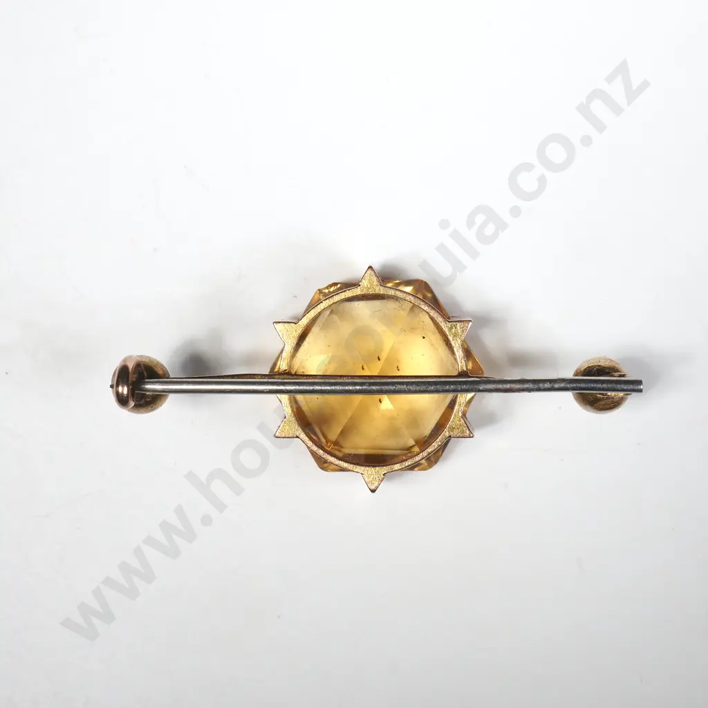 Vintage 9ct Gold Yellow Stone Brooch in Period Case Image 1++
