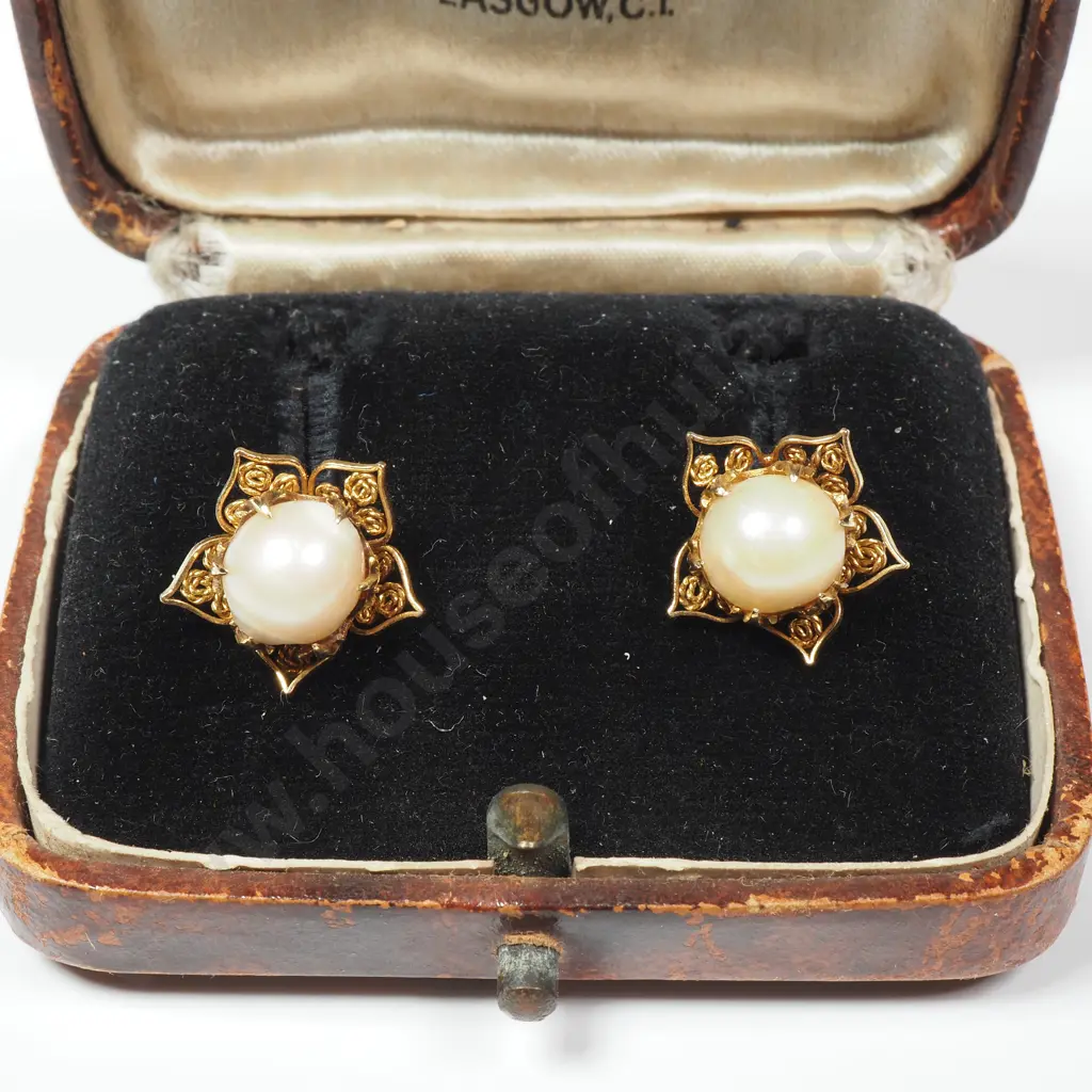 18ct Gold & Pearl Two-Way Stud Earrings - Purported to be Antique Natural Basra Pearls in Antique Image 1++