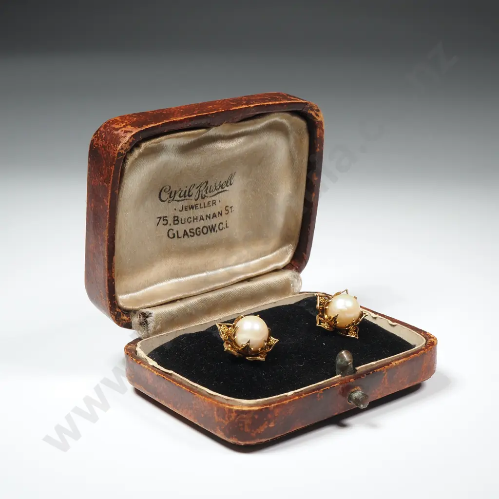 18ct Gold & Pearl Two-Way Stud Earrings - Purported to be Antique Natural Basra Pearls in Antique Image 1++