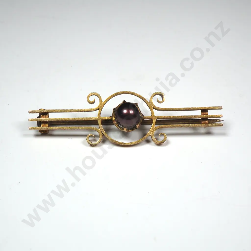 Australian Colonial 9ct Gold Booch by Willis & Sons w. 6.5mm Natural Maroon Pearl in Antique Case Image 1++
