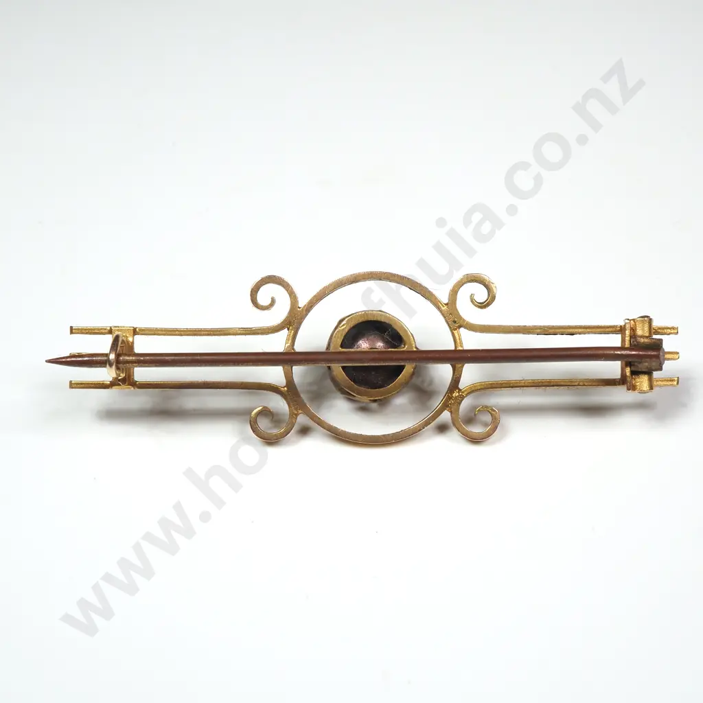 Australian Colonial 9ct Gold Booch by Willis & Sons w. 6.5mm Natural Maroon Pearl in Antique Case Image 1++
