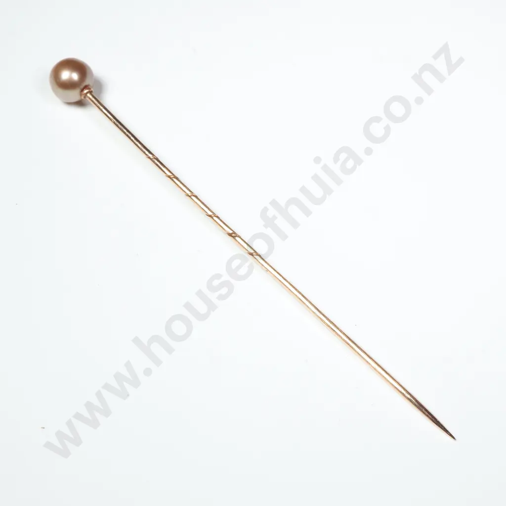 Edwardian 6.2mm Natural Golden Pearl 9ct Gold Stick Pin, cased by Heming & Co Conduit Street Image 1++