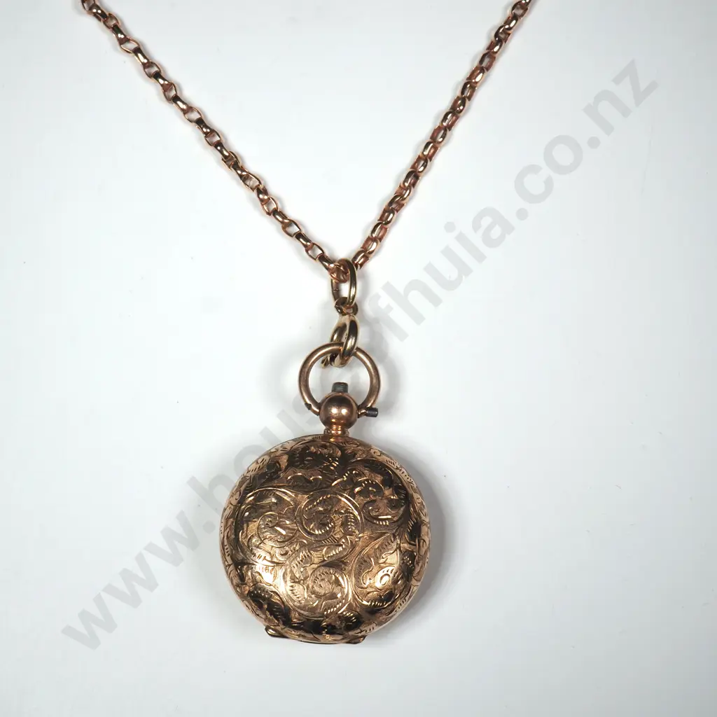 Antique 9ct Gold Sovereign Case on 9ct Rose Gold Chain Image 1++