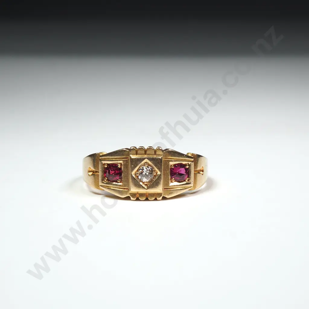 Antique 18ct Gold Diamond & Ruby Ring w English Hallmarks in Vintage Box Image 1++