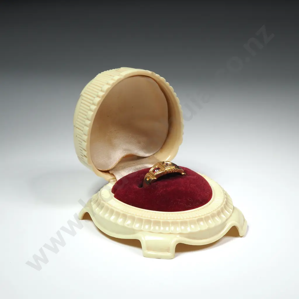 Antique 18ct Gold Diamond & Ruby Ring w English Hallmarks in Vintage Box Image 1++