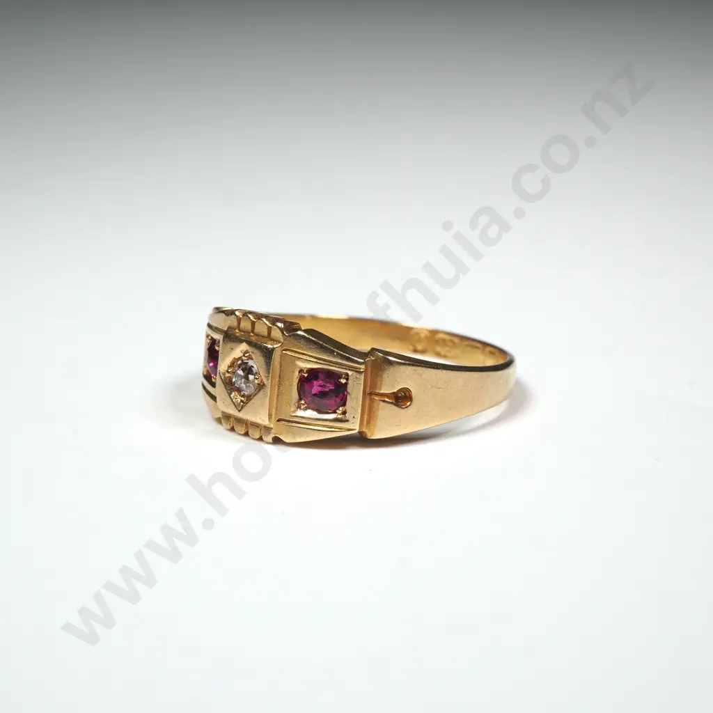 Antique 18ct Gold Diamond & Ruby Ring w English Hallmarks in Vintage Box Image 1++