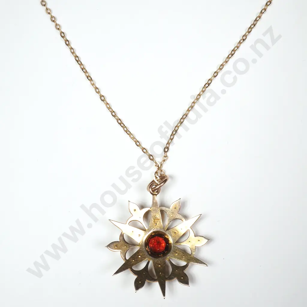 Stunning Edwardian 9ct Gold Seedpearl & Garnet Pendant on 9ct Gold Chain Image 1++