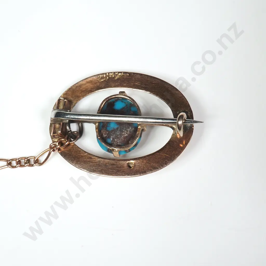 Antique 9ct Gold Turquoise Brooch Image 1++