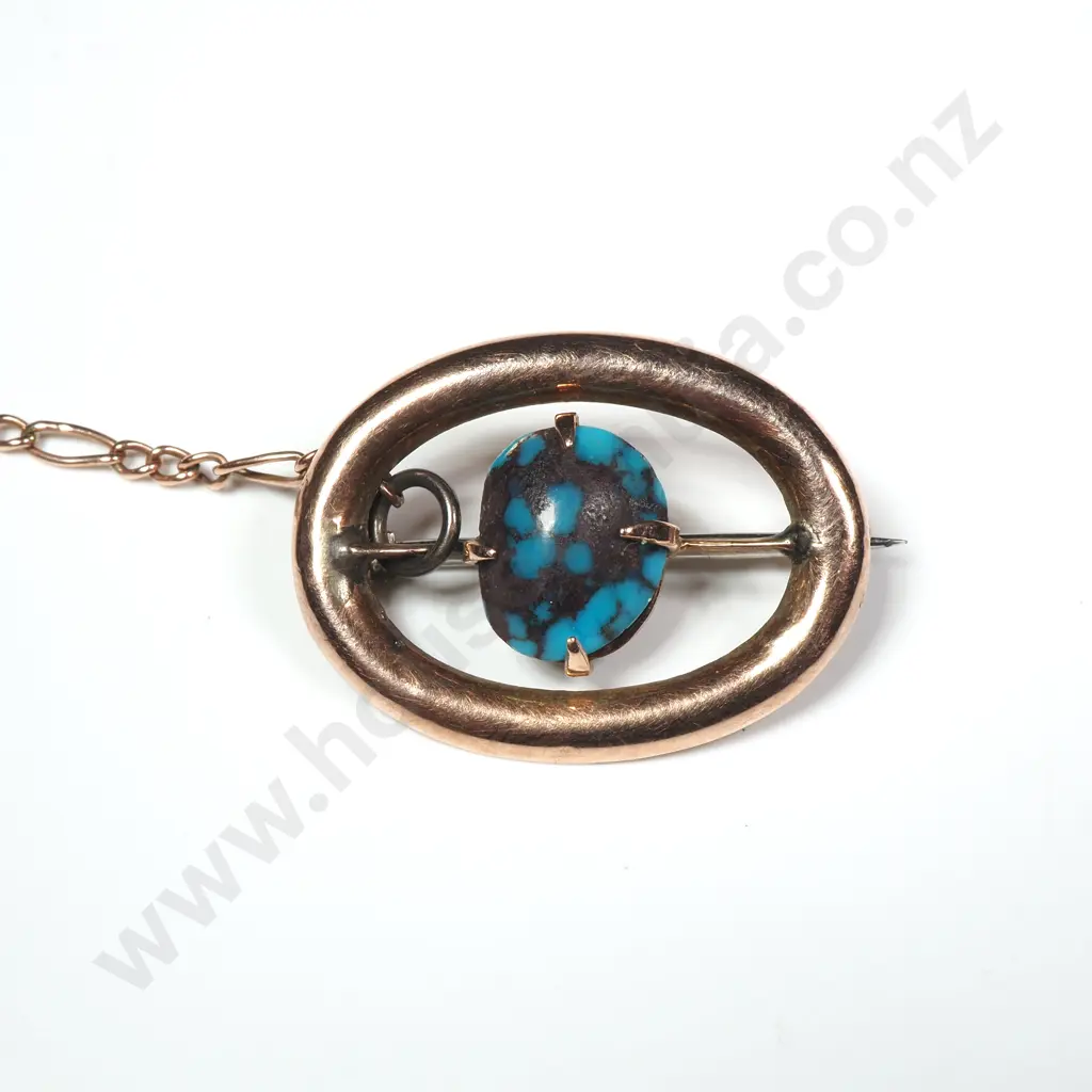 Antique 9ct Gold Turquoise Brooch Image 1++