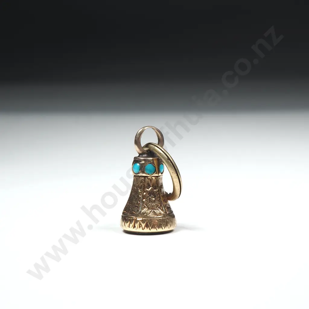 Antique 9ct Gold Bloodstone & Turquoise Pendant Image 1++