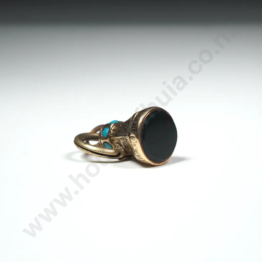 Antique 9ct Gold Bloodstone & Turquoise Pendant Image 1++