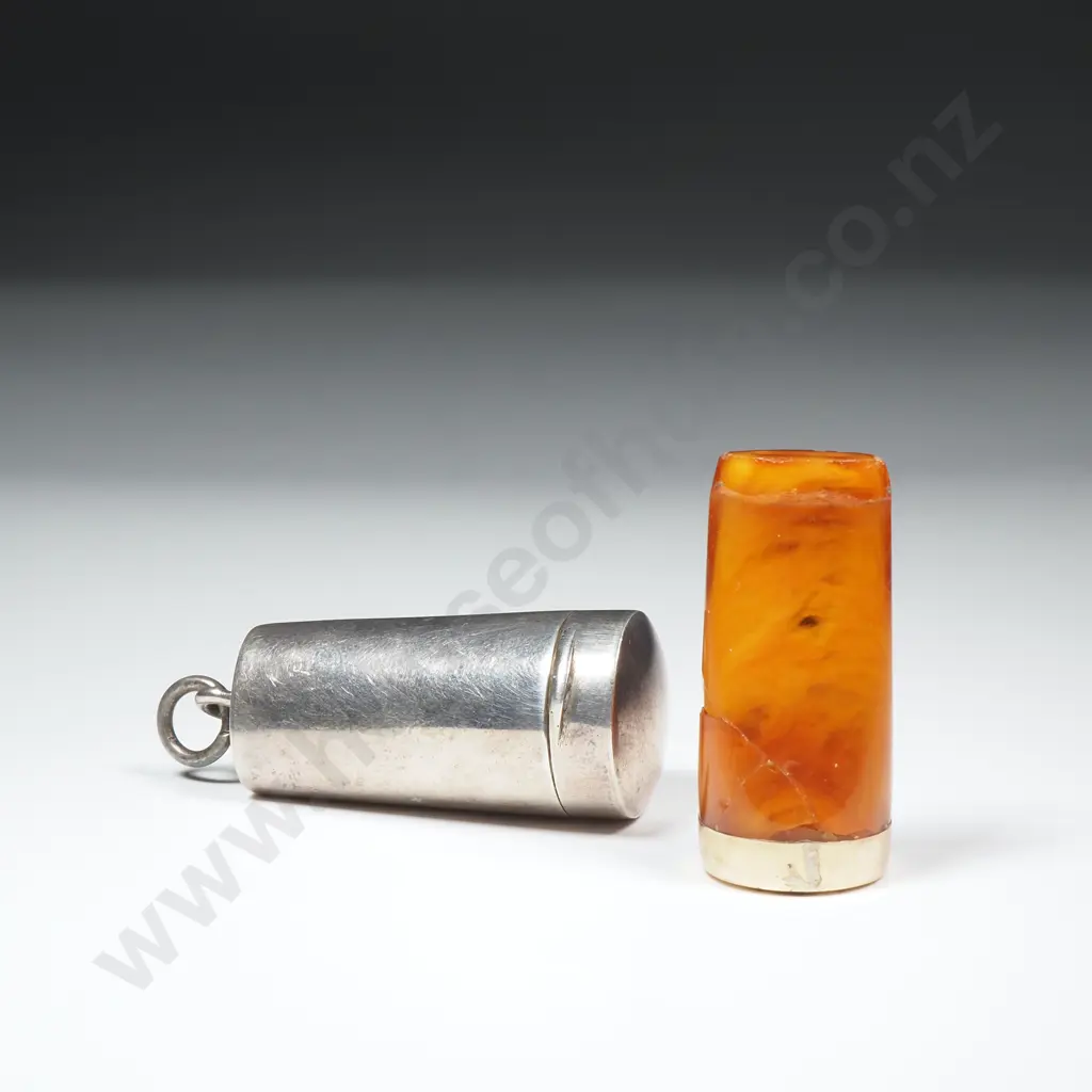 Sterling Silver Cigar Holder Case w 9ct Gold & Amber Cigar Holder Image 1++