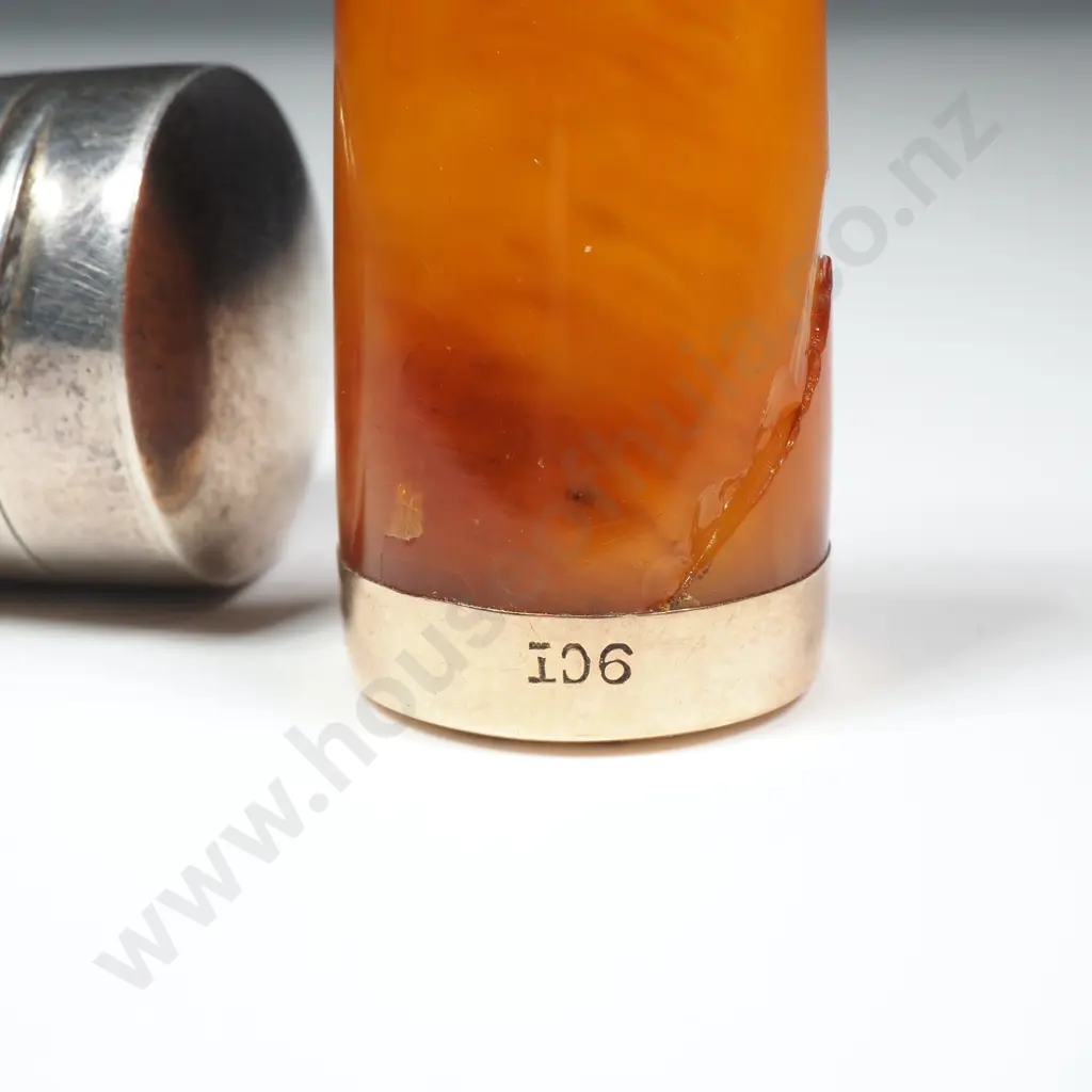 Sterling Silver Cigar Holder Case w 9ct Gold & Amber Cigar Holder Image 1++