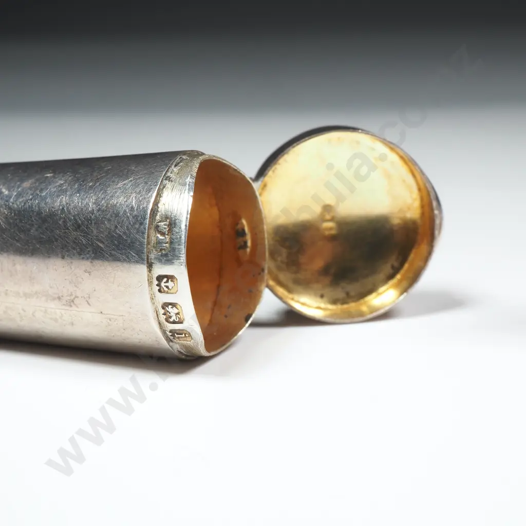 Sterling Silver Cigar Holder Case w 9ct Gold & Amber Cigar Holder Image 1++