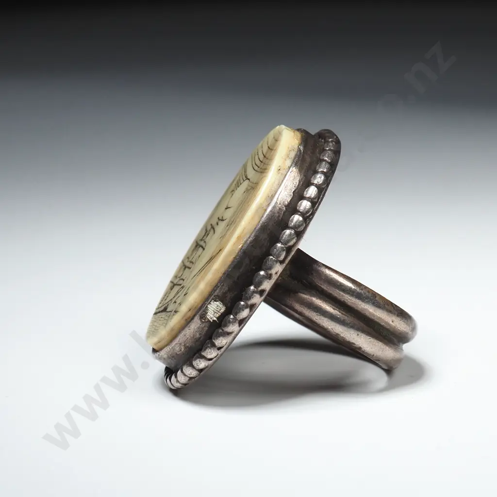 Sterling Silver Whalebone Scrimshaw Ring Image 1++
