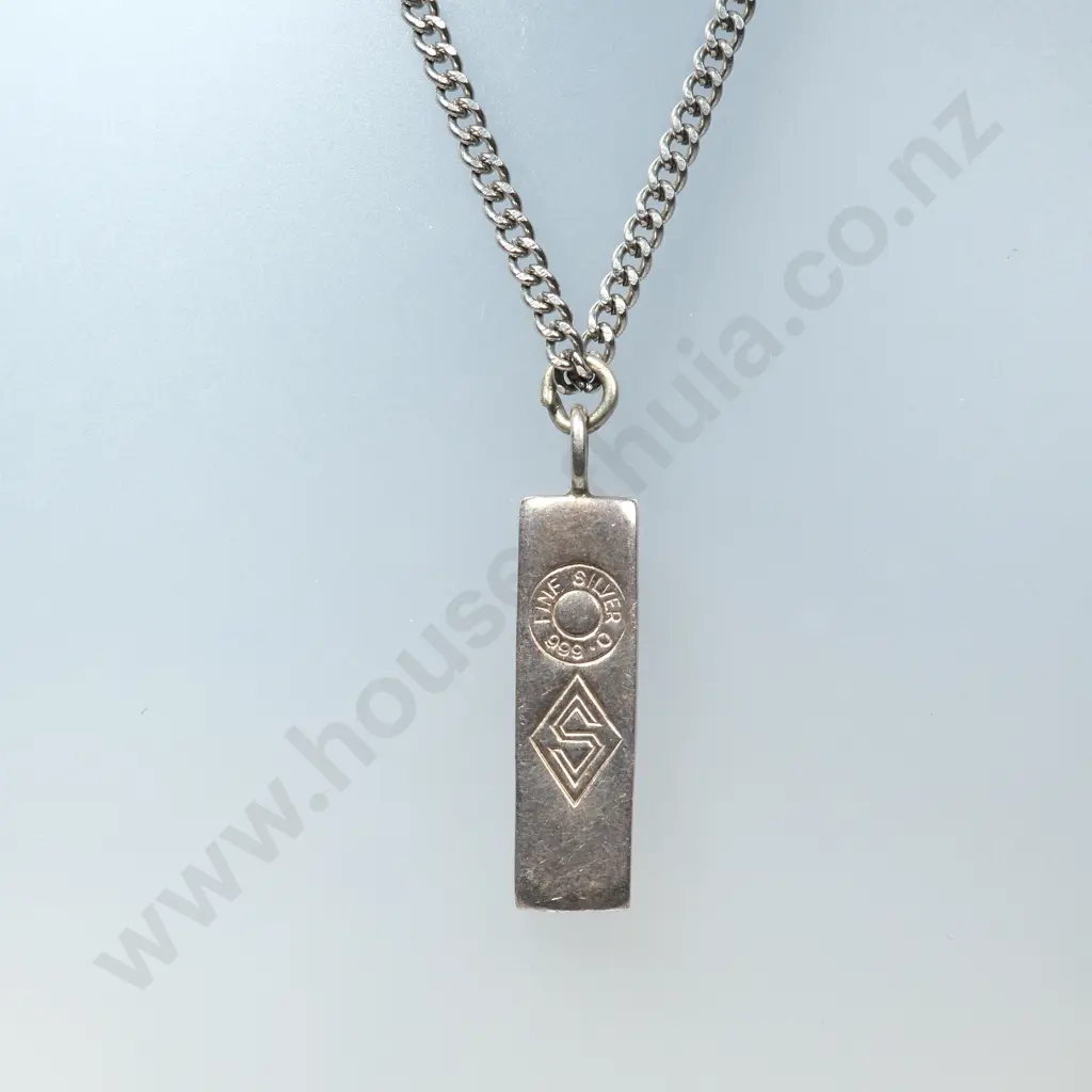 Sterling Silver Bar Pendant on Stainless Steel Chain Image 1++