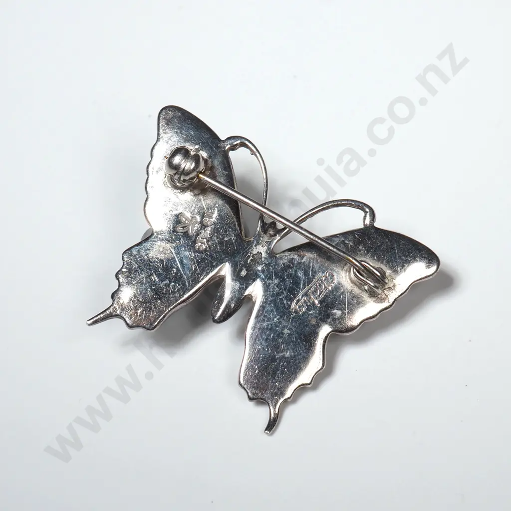 Vintage Sterling Silver Paua Shell Butterfly Brooch Image 1++