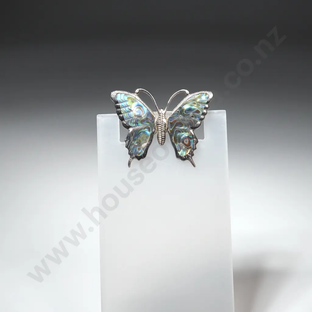 Vintage Sterling Silver Paua Shell Butterfly Brooch Image 1++
