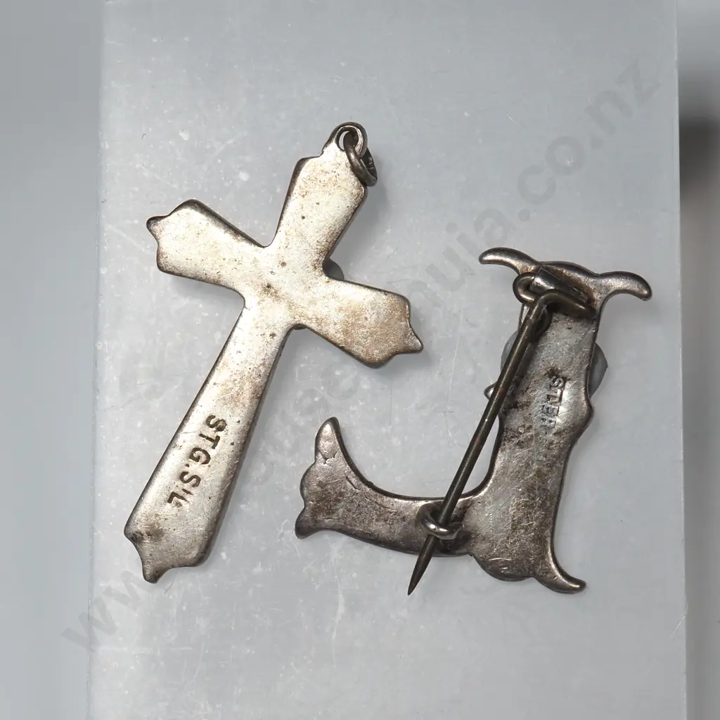Sterling Silver Paua Shell Cross Pendant & Brooch Image 1++