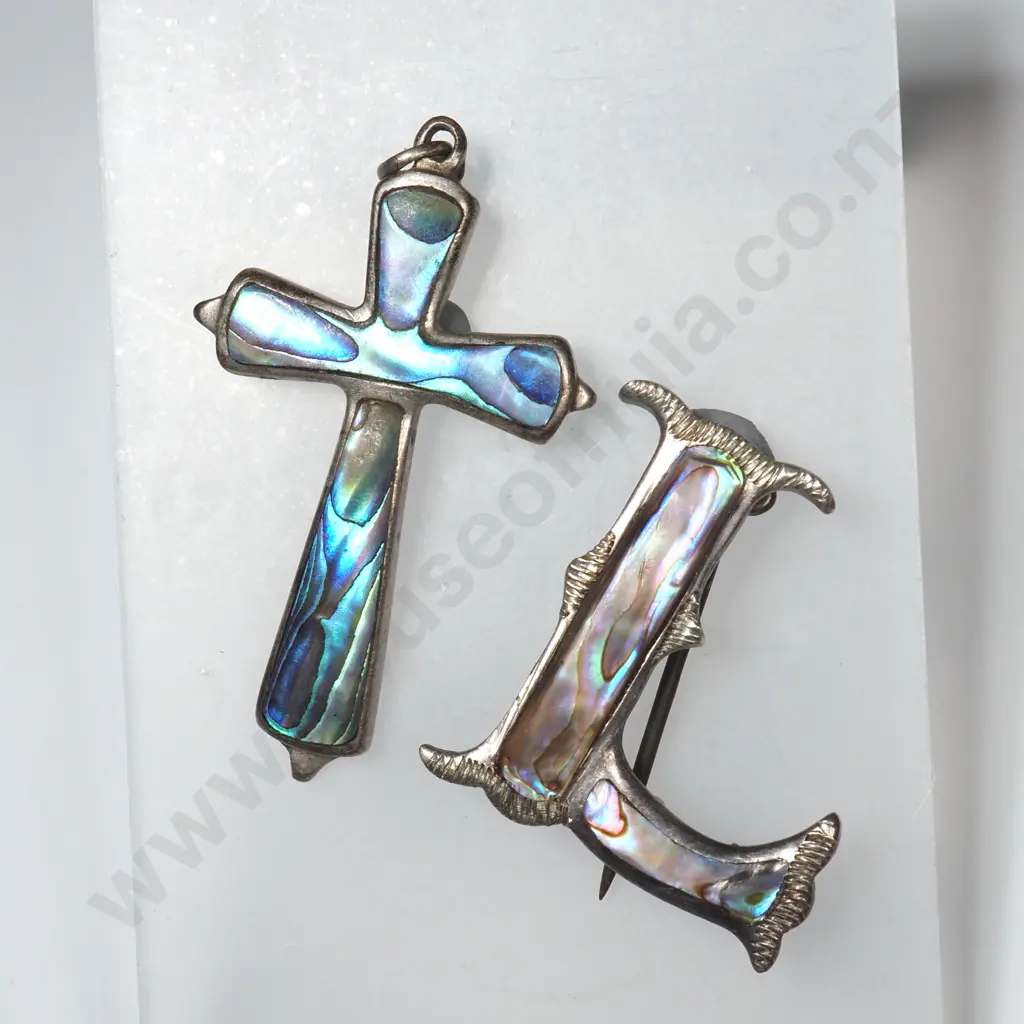 Sterling Silver Paua Shell Cross Pendant & Brooch Image 1++