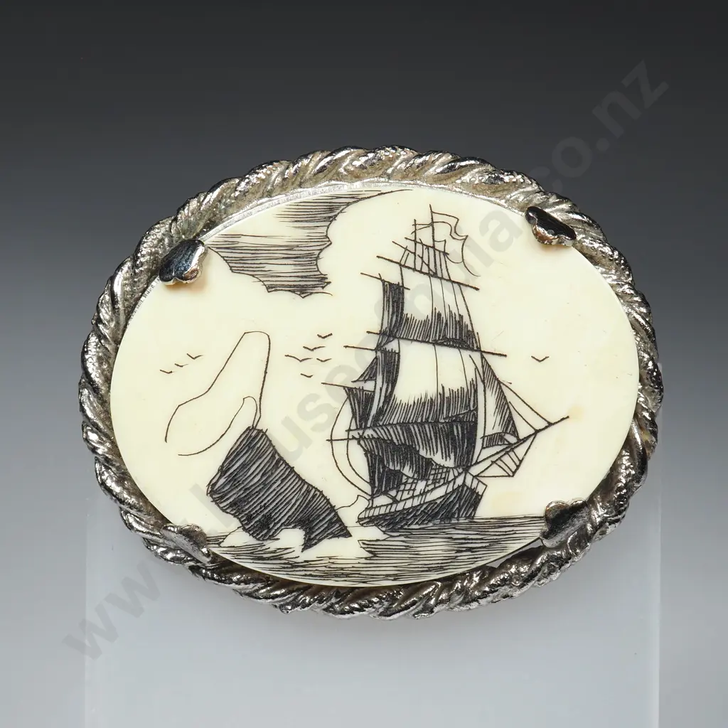 Scrimshaw Style Brooch Image 1++