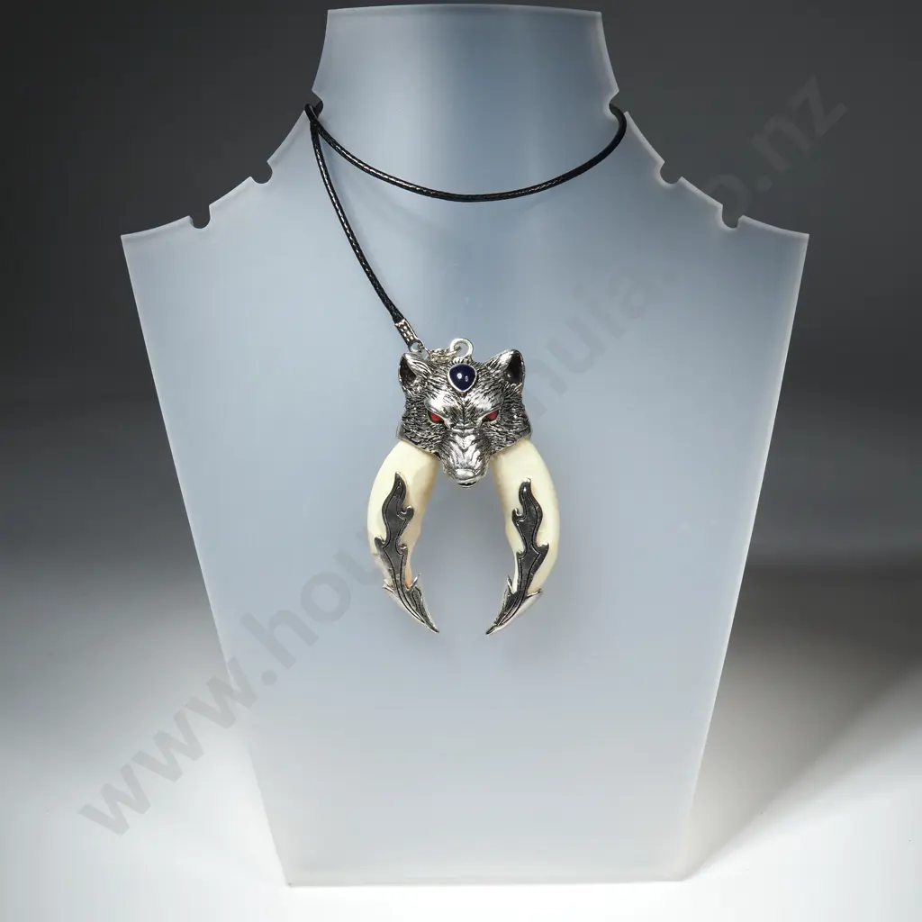 Fancy Wolf Necklace w Bone Embellishments Image 1++