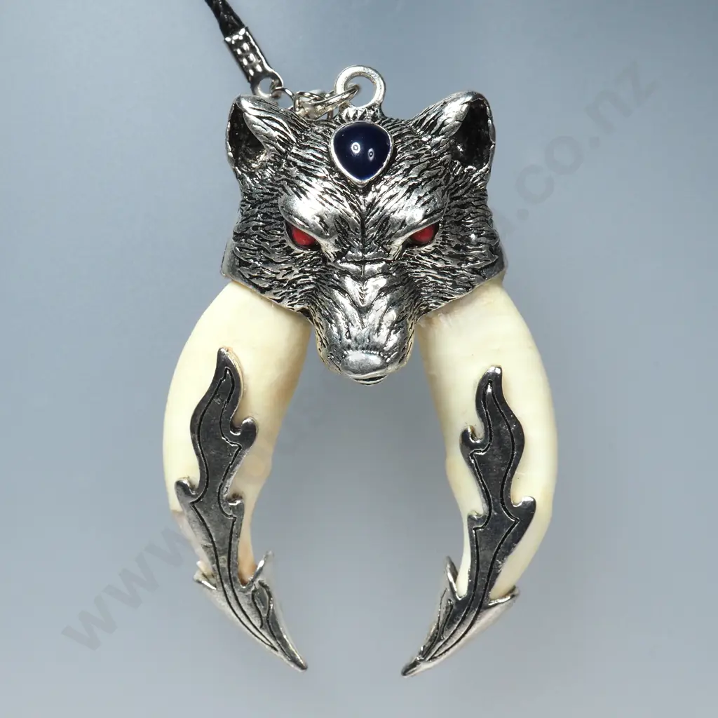 Fancy Wolf Necklace w Bone Embellishments Image 1++