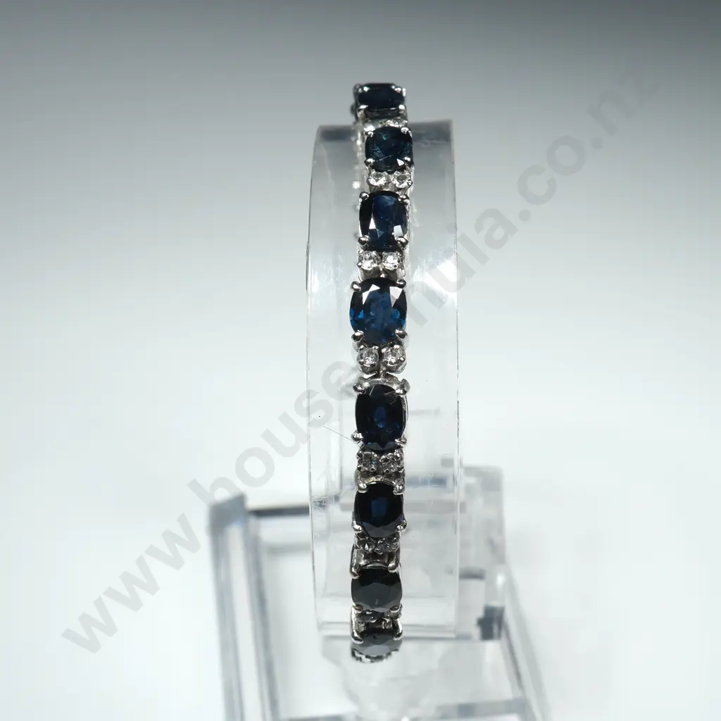 Sterling Silver Sapphire Link Bracelet w Valuation for $300.00 Image 1++