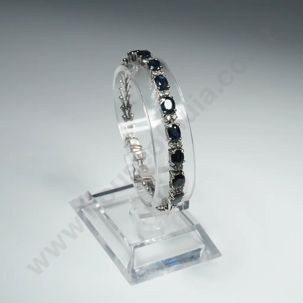 Sterling Silver Sapphire Link Bracelet w Valuation for $300.00 Image 1++