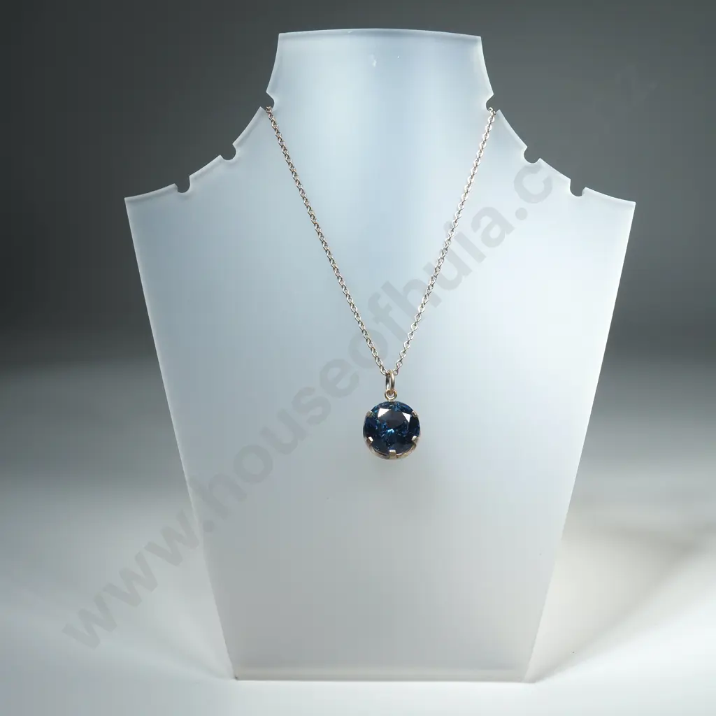 Sterling silver Blue Gem Pendant Necklace Image 1++