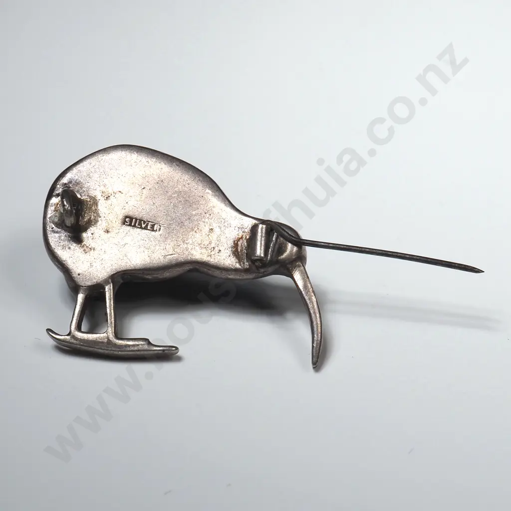 Vintage Sterling Silver Paua Shell Kiwi Brooch Image 1++