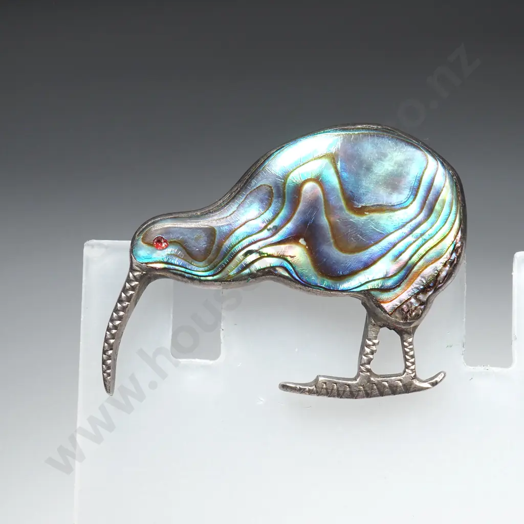 Vintage Sterling Silver Paua Shell Kiwi Brooch Image 1++