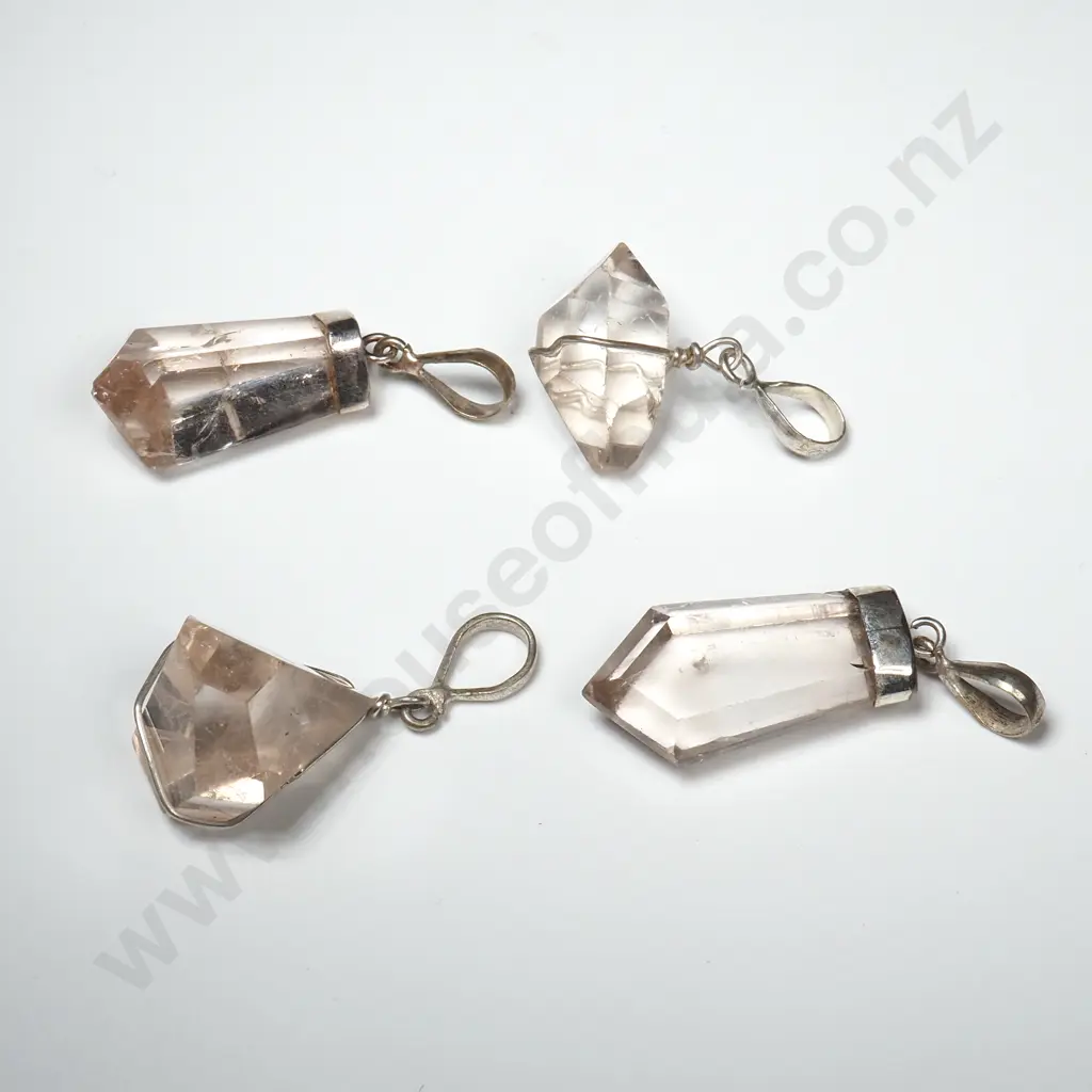 Four Clear Topaz Pendants w Sterling Silver Mounts Image 1++