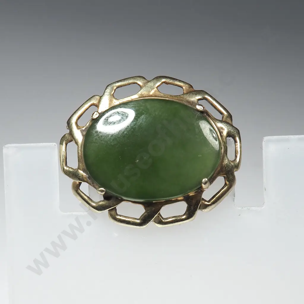Sterling Silver Gilt Greenstone Brooch Image 1++