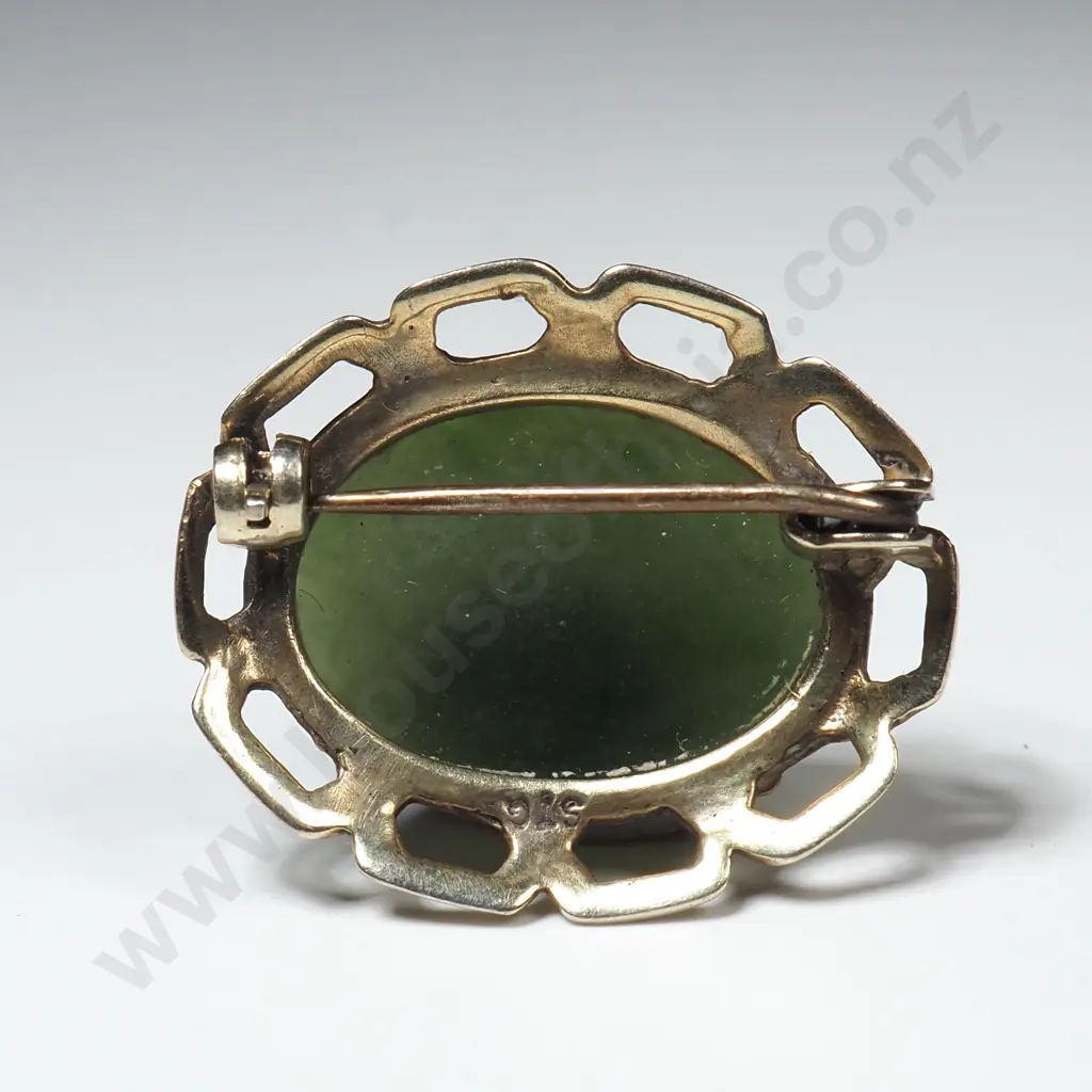 Sterling Silver Gilt Greenstone Brooch Image 1++