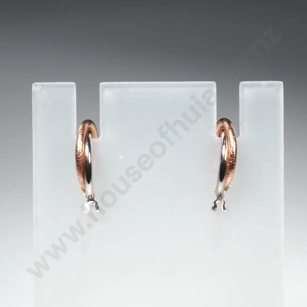 White & Rose Gold 9ct Gold Earrings Image 1++