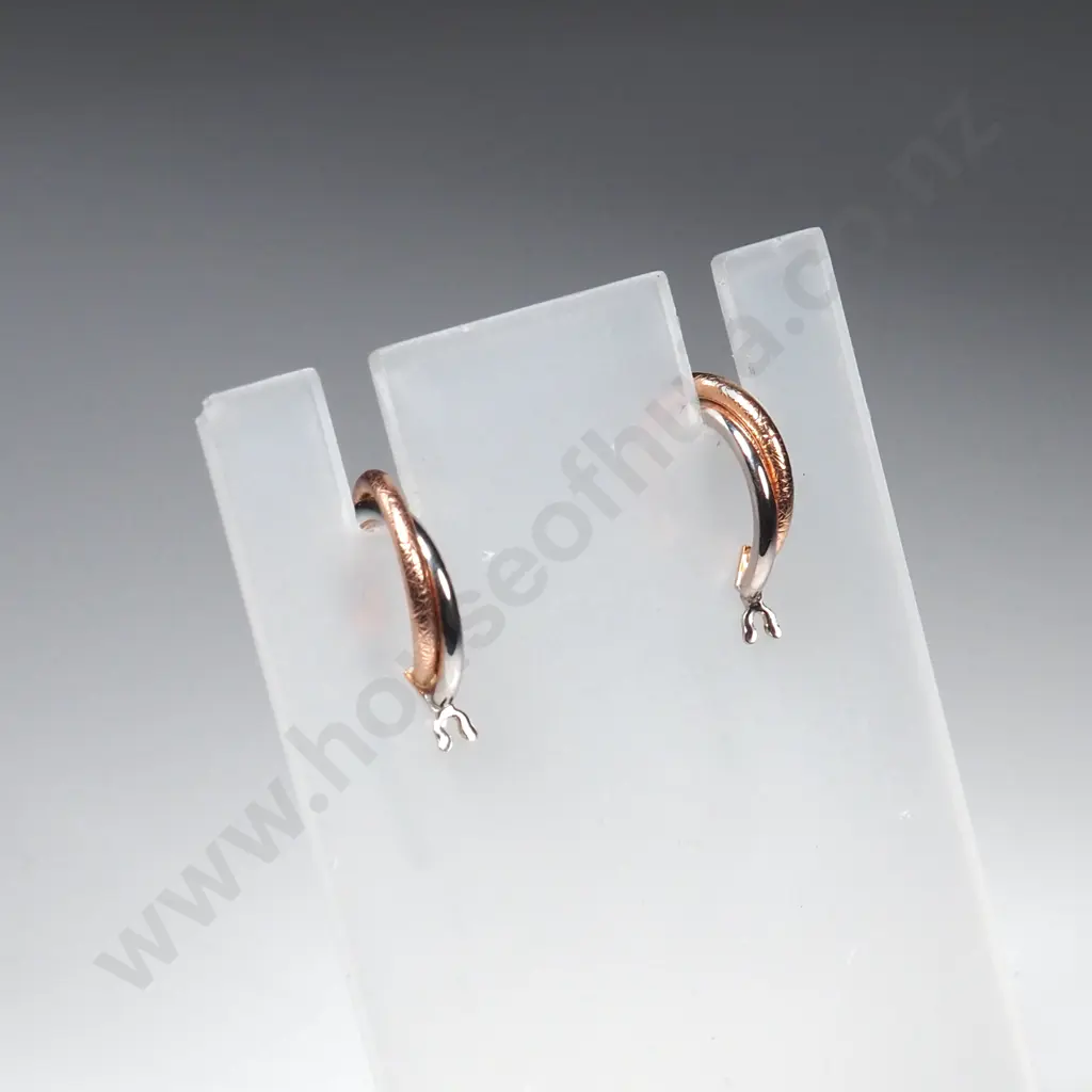 White & Rose Gold 9ct Gold Earrings Image 1++