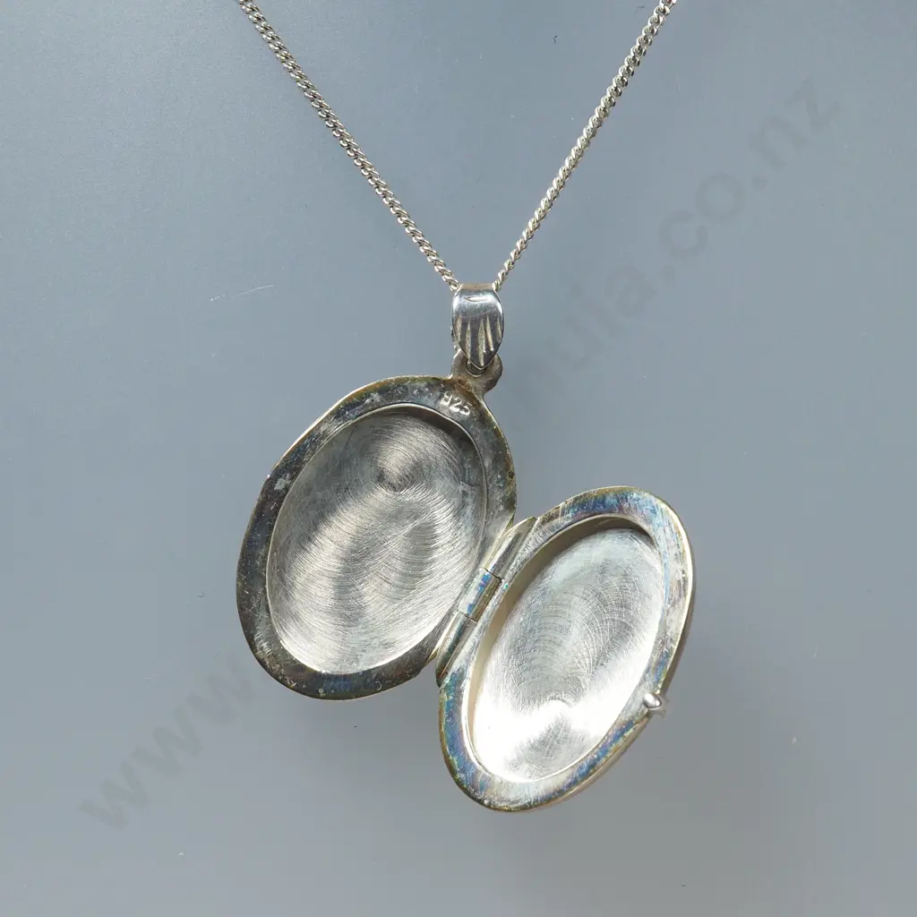 Sterling Silver Engraved Oval Pendant on Chain Image 1++
