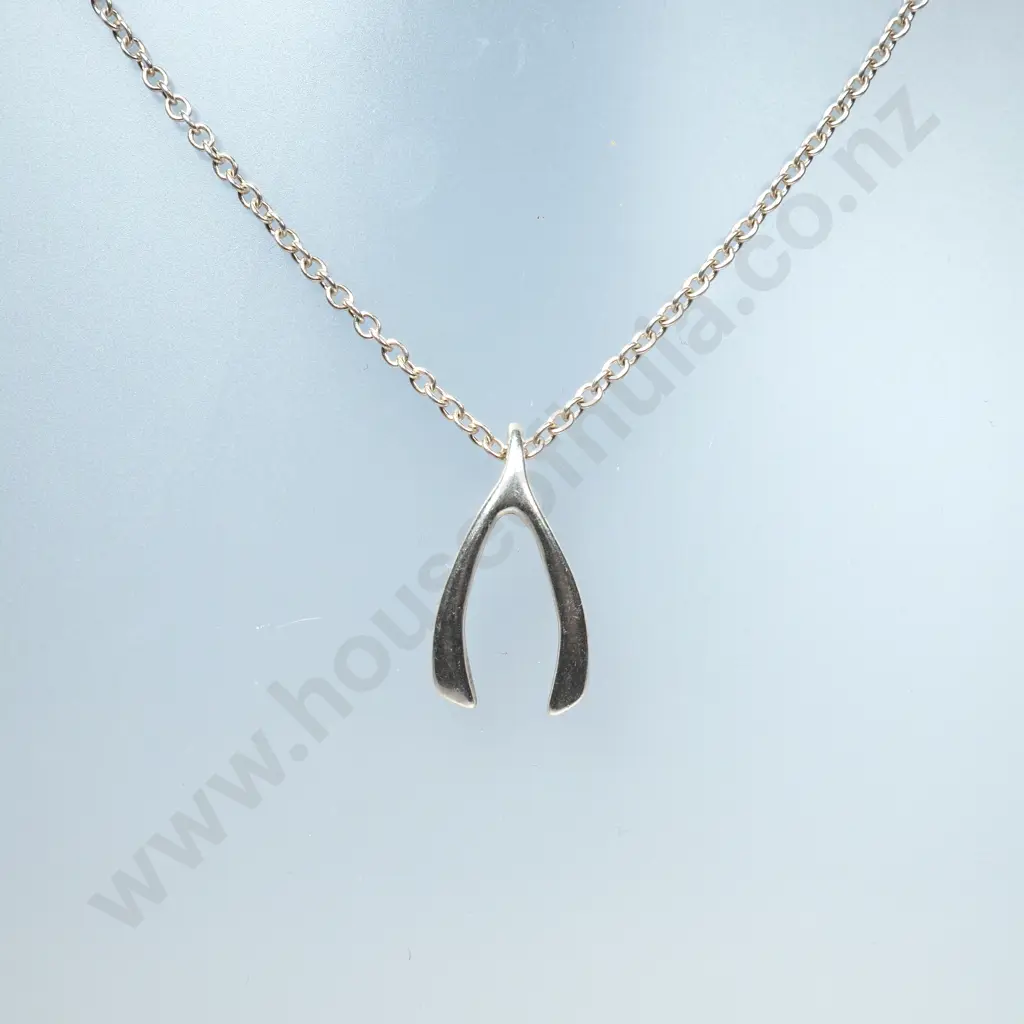 Sterling Silver Chain & Wishbone Pendant Image 1++