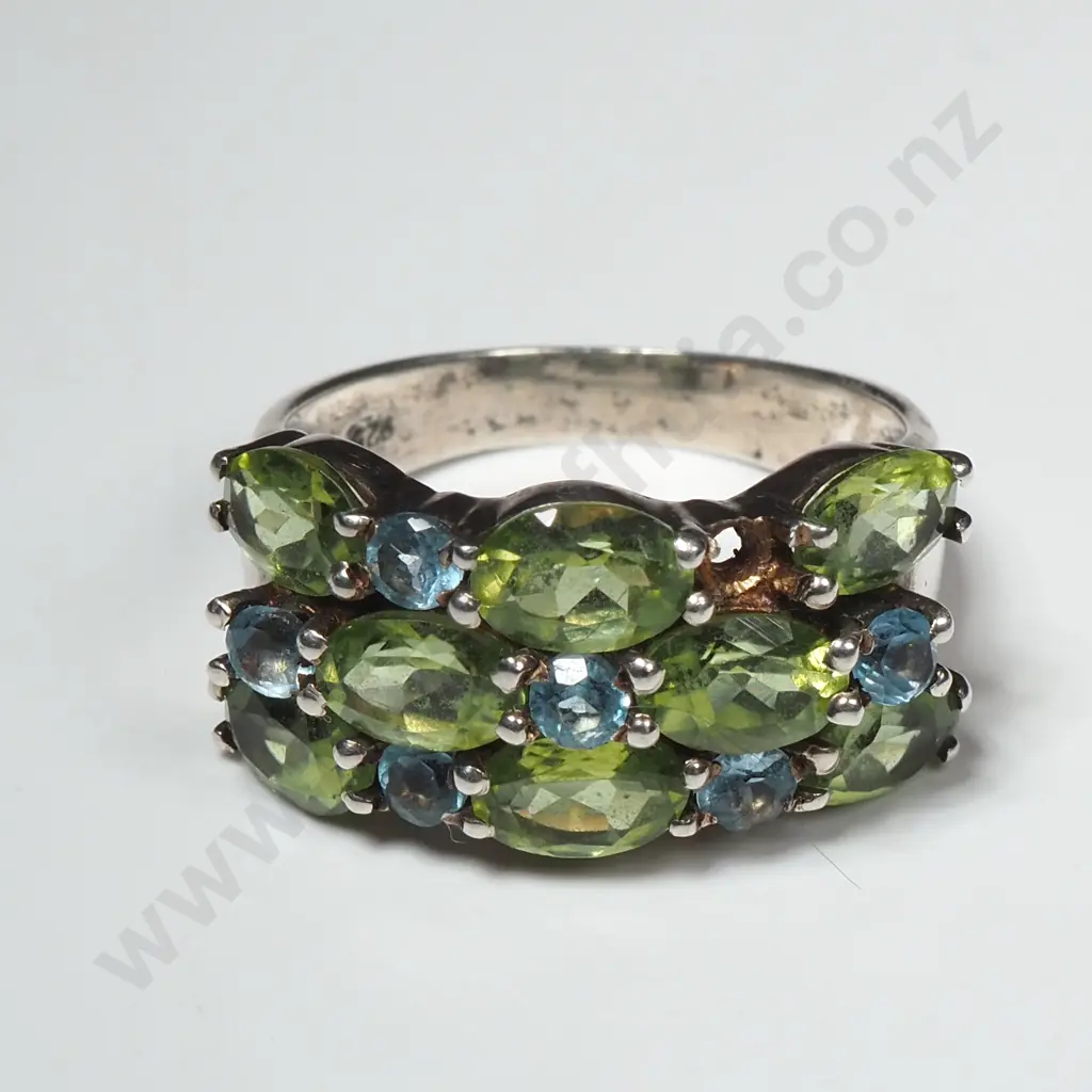 Sterling Silver Multi Stone Ring Set w Green & Blue Stones Image 1++