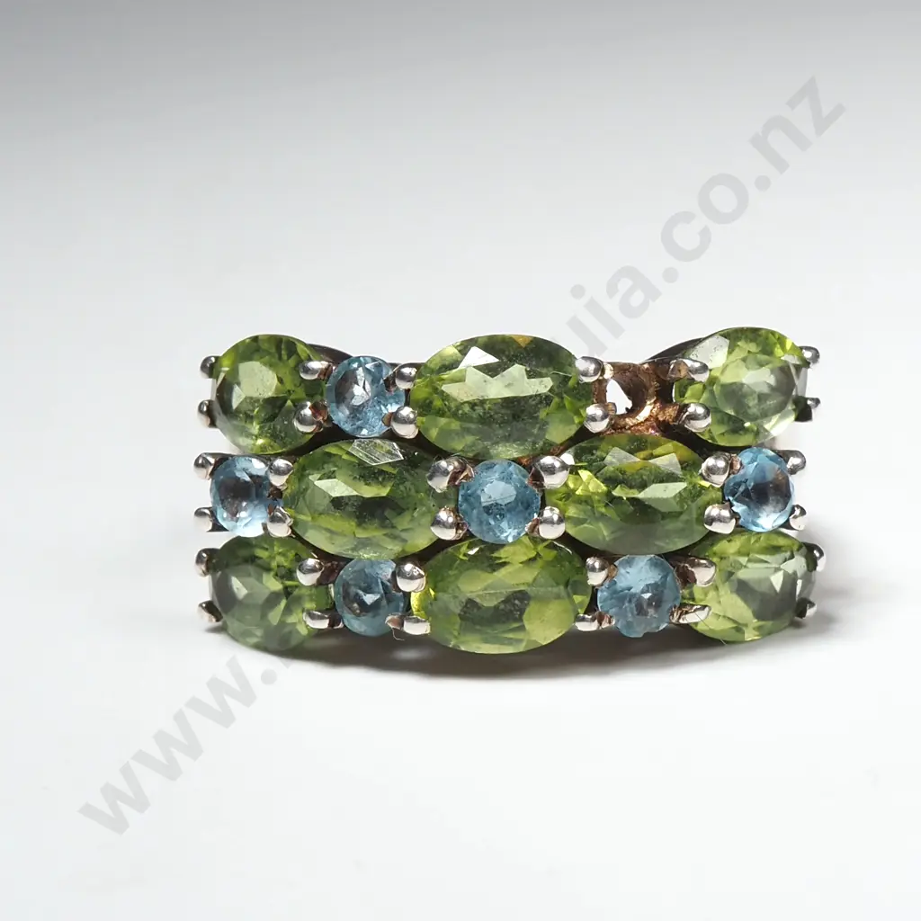 Sterling Silver Multi Stone Ring Set w Green & Blue Stones Image 1++