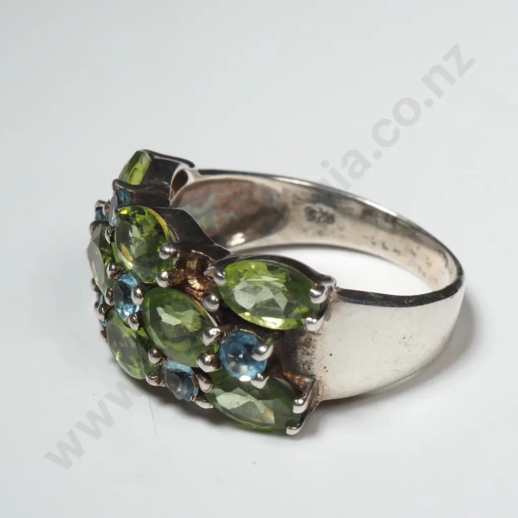Sterling Silver Multi Stone Ring Set w Green & Blue Stones Image 1++