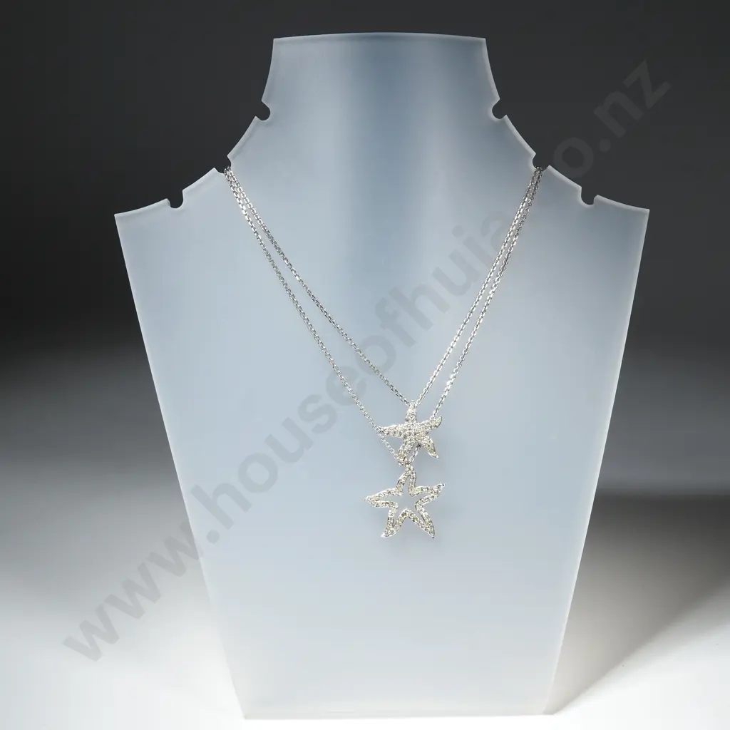 Swarovski Starfish Double Chain  Crystal Pendant Swan Mark Necklace Image 1++