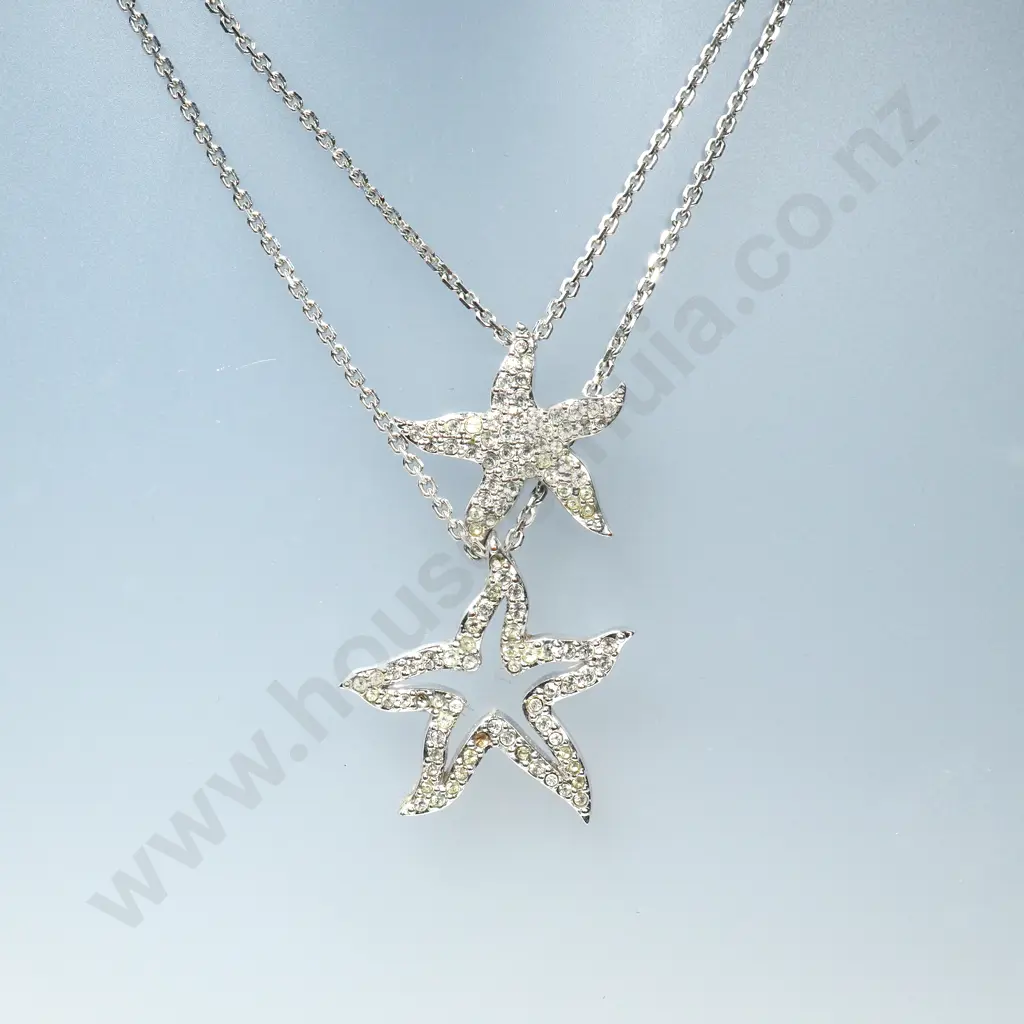 Swarovski Starfish Double Chain  Crystal Pendant Swan Mark Necklace Image 1++