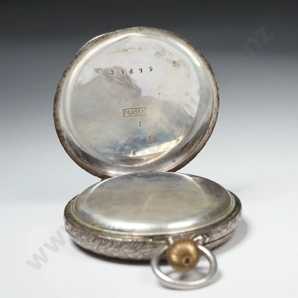 Antique Ladies Chased Floral & Foliate Sterling Silver Pocket Watch w Ornate Enameled Dial Image 1++