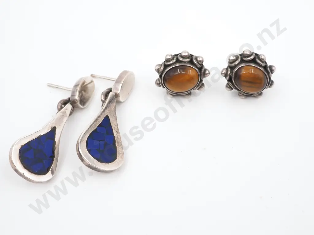 Two Pairs Sterling Silver Mexican Earrings Image 1++