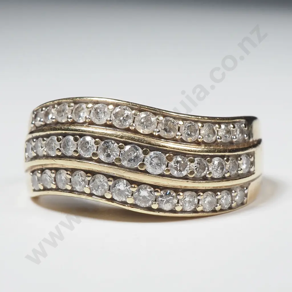 9ct Gold & Multi Row Diamond Ring Set in Three Rows Image 1++