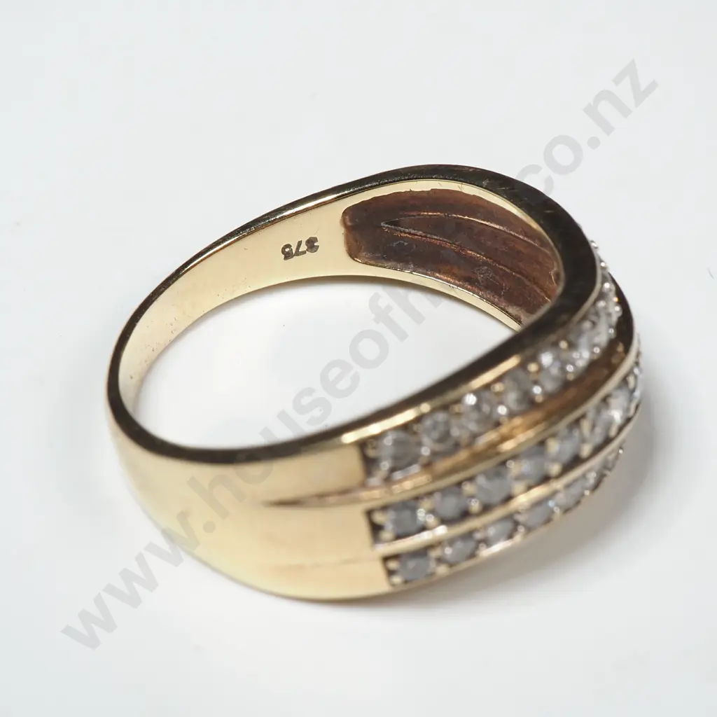 9ct Gold & Multi Row Diamond Ring Set in Three Rows Image 1++