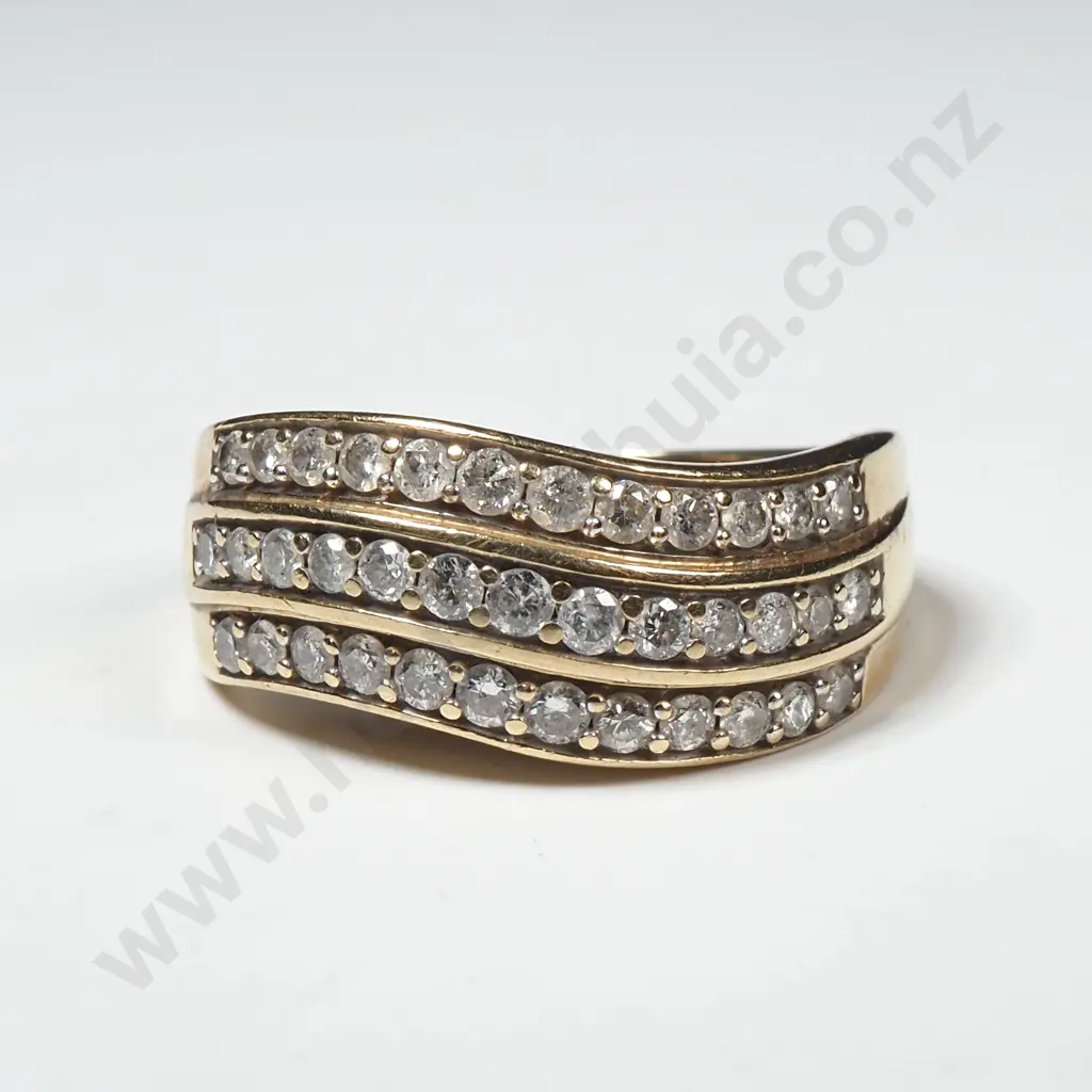 9ct Gold & Multi Row Diamond Ring Set in Three Rows Image 1++