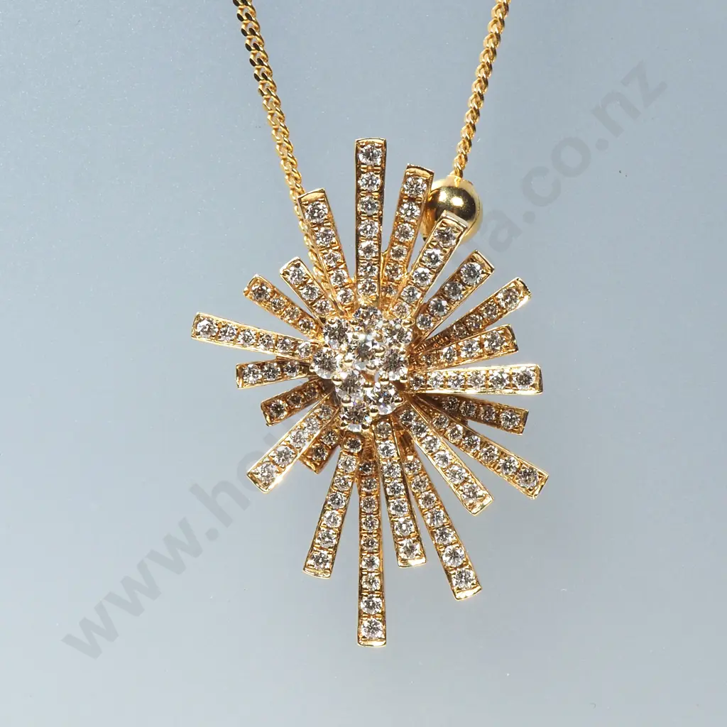18ct Diamond Starburst Pendant & Chain Image 1++
